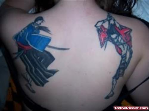 Anime Gothic Tattoo On Back Shoulder
