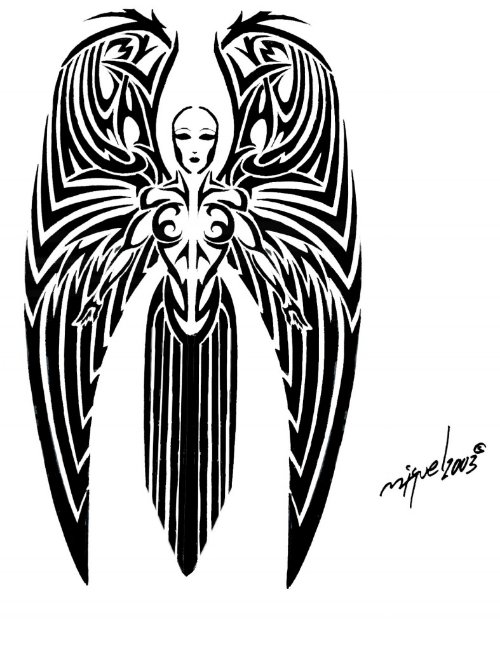 Tribal Gothic Angel Tattoo Design