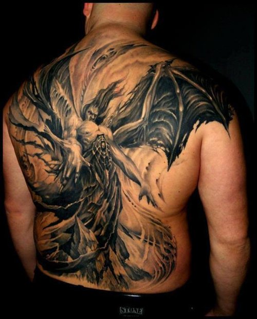 Dark Ink Gothic Tattoo On Back Body