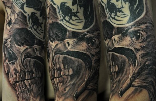 Grey Ink Gothic Skull Tattoo
