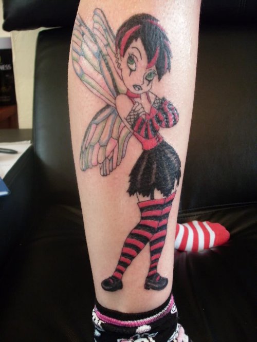 Color Ink Gothic Girl Tattoo on Leg