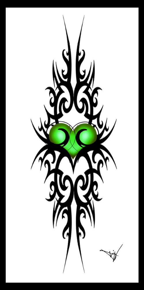 Gothic Green Heart Tattoo Design