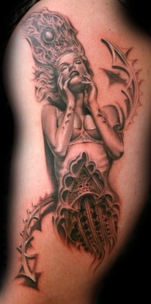 Attractive Grey Ink Gothic Tattoo Design