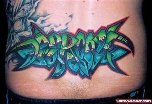 Color Ink Graffiti Tattoo On Lowerback