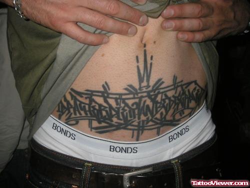 Awesome Grey Ink Graffiti Tattoo On Belly