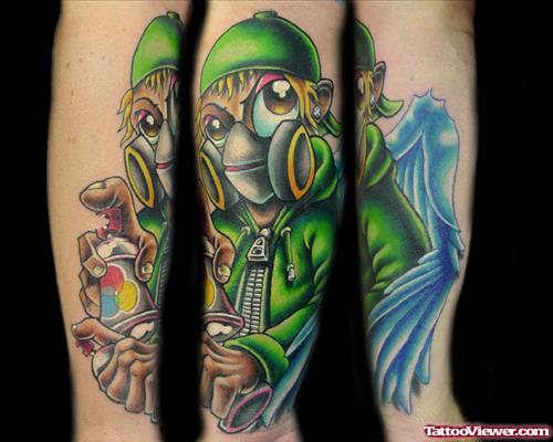 Green Ink Graffiti Tattoos On Sleeve