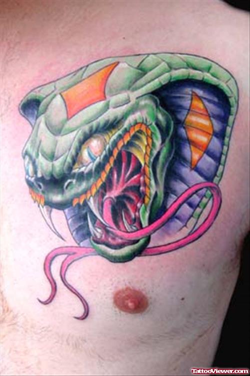 Color Ink Graffiti Snake Tattoo On Man Chest