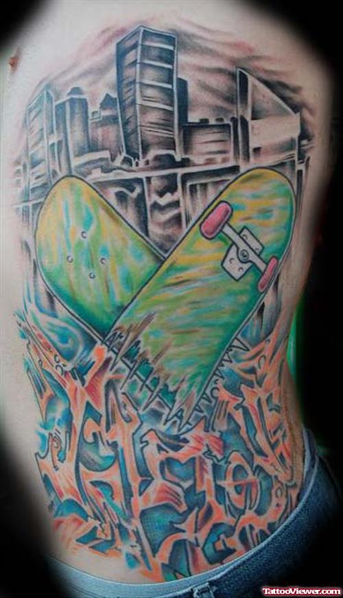 Awesome Color Graffiti Tattoo On Back