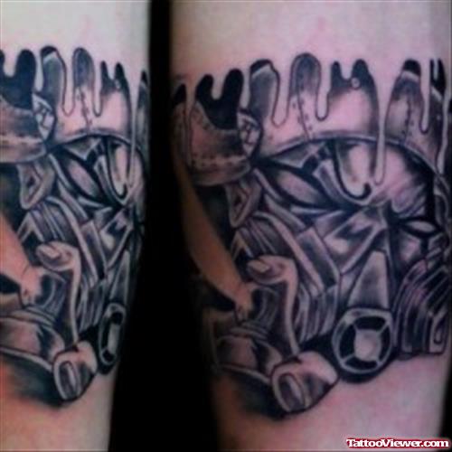 Grey Ink Graffiti Tattoo On Biceps