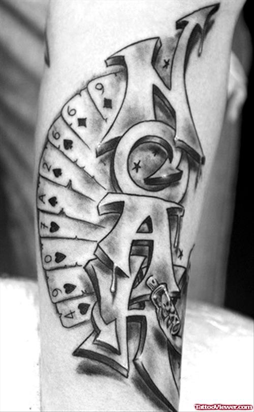 Awesome Grey Ink Cards And Graffiti Tattoo