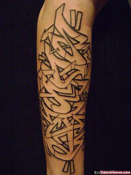 Outline Graffiti Tattoo On Sleeve