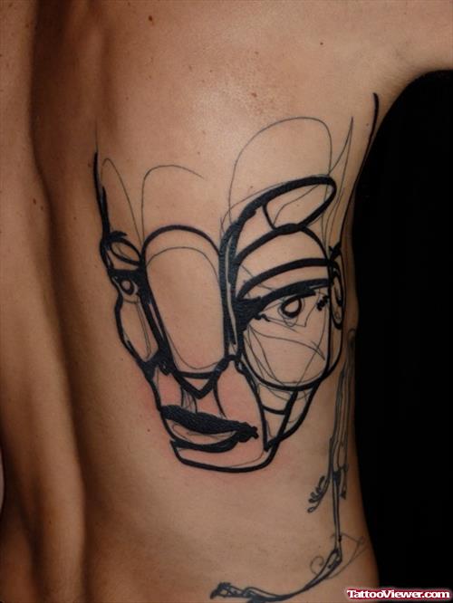 Grey Ink Graffiti Tattoo On Man Side