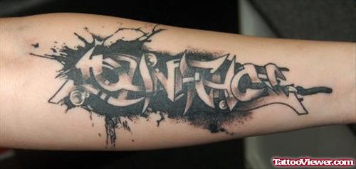 Dark Ink Graffiti Tattoo On Sleeve