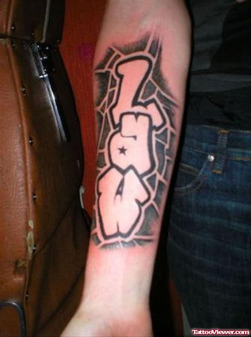 Best Grey Ink Graffiti Tattoo On Right Arm