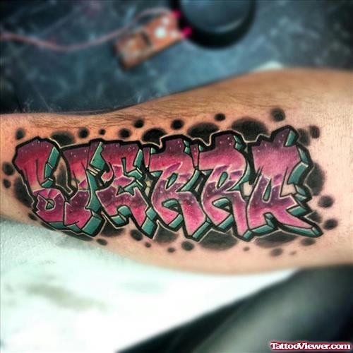 Amazing Graffiti Tattoo On Left Sleeve