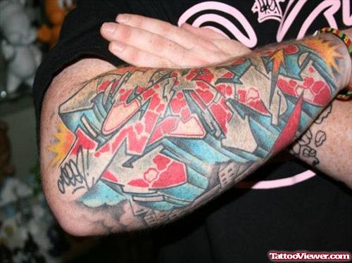 Man Right Sleeve Graffiti Tattoo For Men