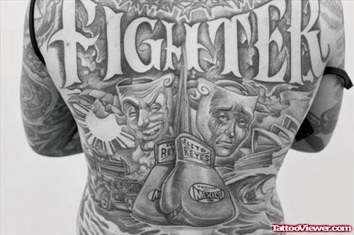 Fighter Graffiti Tattoo On Back