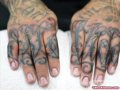 Grey Ink Graffiti Tattoos On Hands