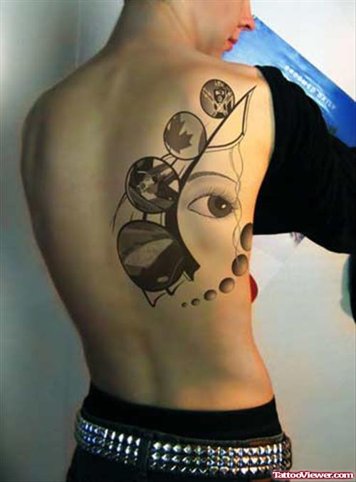 Grey Ink Graffiti Tattoo On Right Back Shoulder