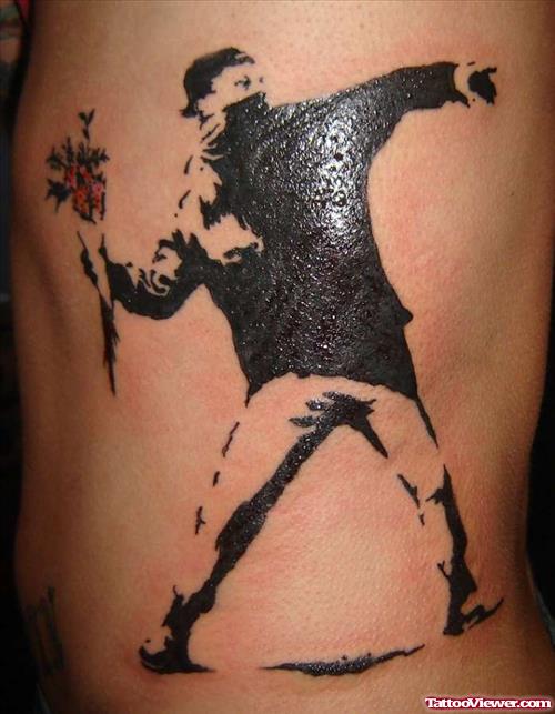 Black Ink Graffiti Tattoo On Side