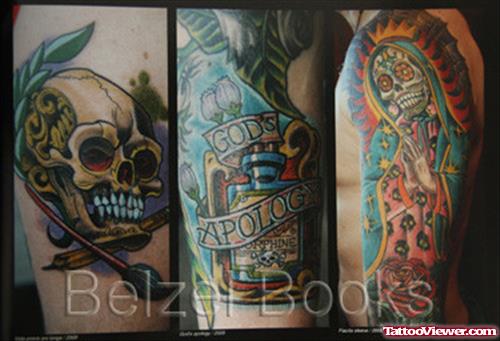 Skull And Graffiti Tattoo On Sleeve