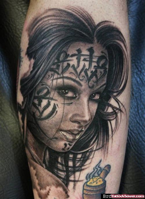 Awful Grey Ink Graffiti Tattoo On Left Sleeve