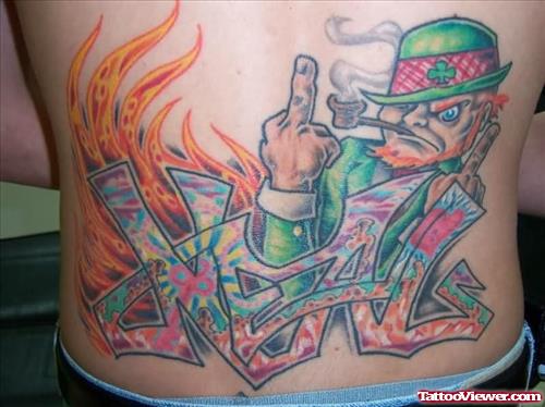 Awesome Color Ink Graffiti Tattoo On Back Body