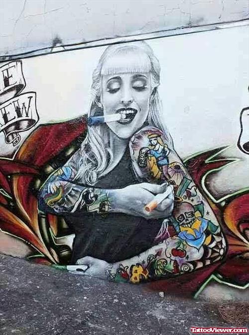 Smoking Girl Graffiti Tattoo Design