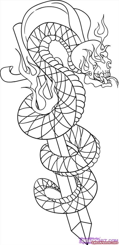 Dagger And Snake Graffiti Tattoo Design