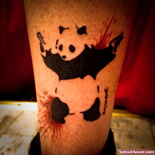 Banksy Panda Graffiti Tattoo On Leg