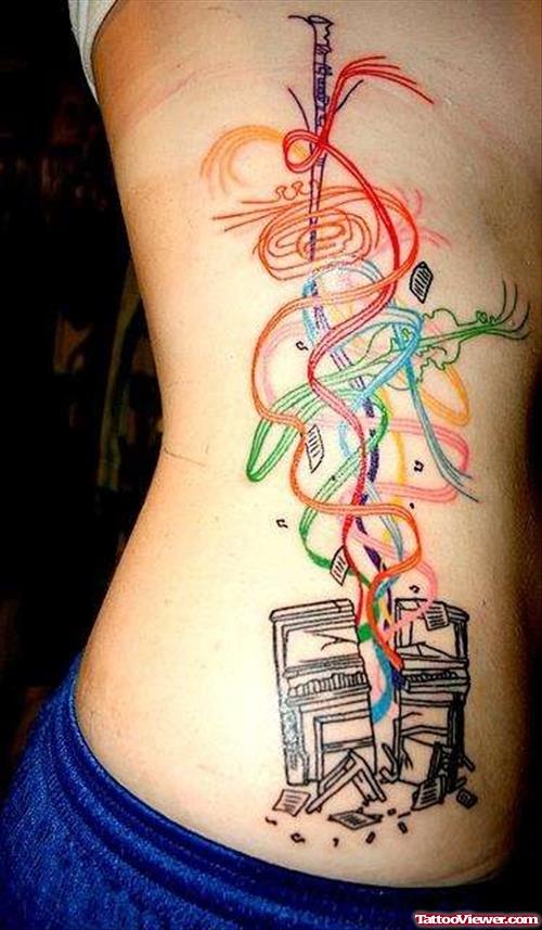 Awesome Color Ink Graffiti Tattoo On Side