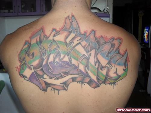 Amazing Color Ink Graffiti Tattoo On Man Upperback