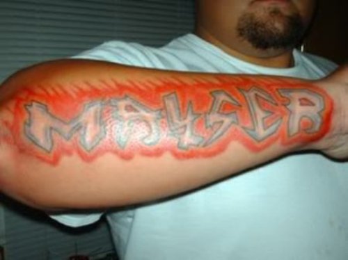 Mayser Graffiti Tattoo On Man Right Sleeve