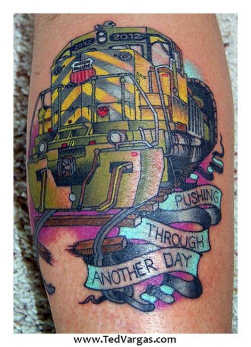 Awesome Color Ink Graffiti Tattoo On Leg