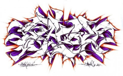 Purple Ink Graffiti Tattoo Design
