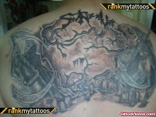 Grim Reaper Graveyard Tattoo On Upperback