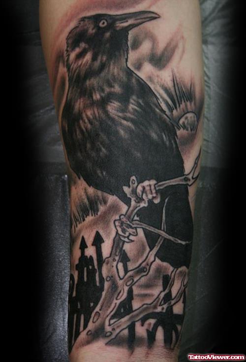 Dark Ink Graveyard Raven Tattoo