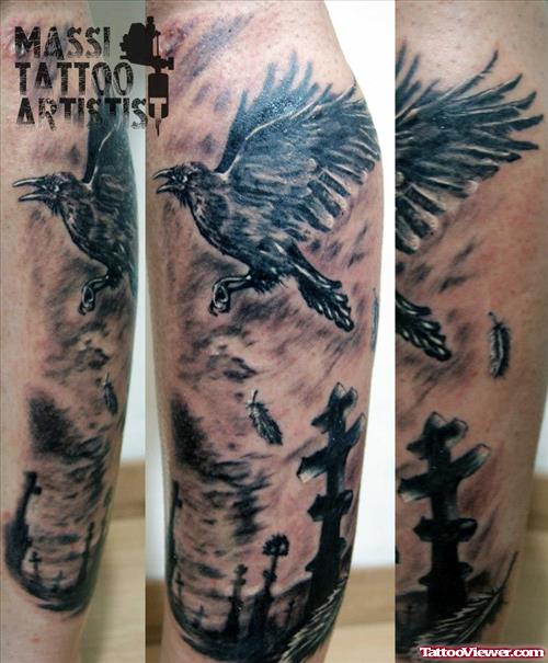 Realistic Graveyard Tattoo On sleeve