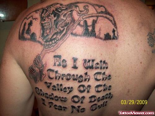 Grim Reaper Graveyard Tattoo On Left Back Shoulder