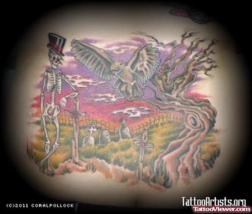 Color Graveyard Tattoo Design