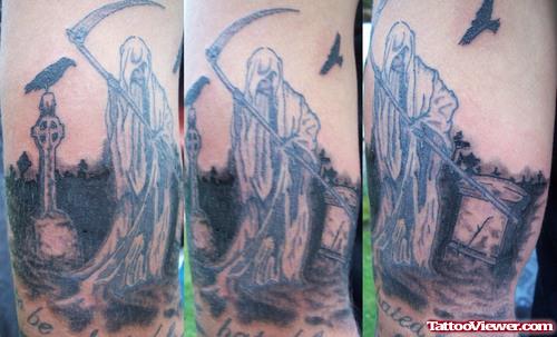 Scary Grim Reaper Graveyard Tattoo