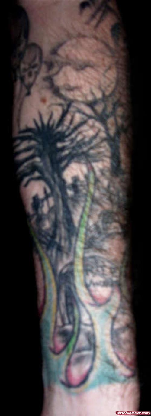 Graveyard Tattoo On Left Arm