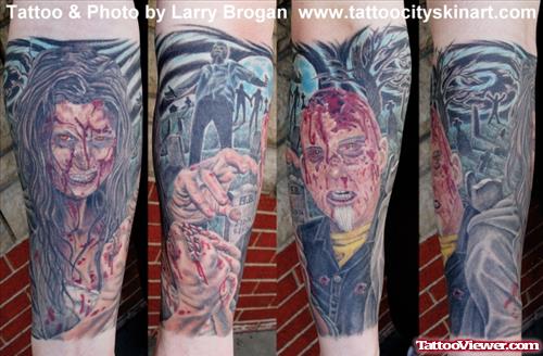 Color Zombie Graveyard Tattoo