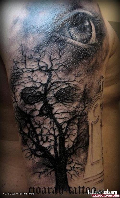 Tree And Skull Graveyard Tattoo