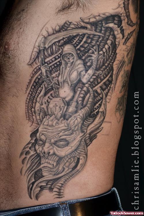 Rib Side Demon Graveyard Tattoo