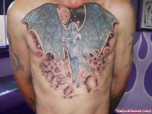 Attractive Graveyard Tattoo On Man Chest