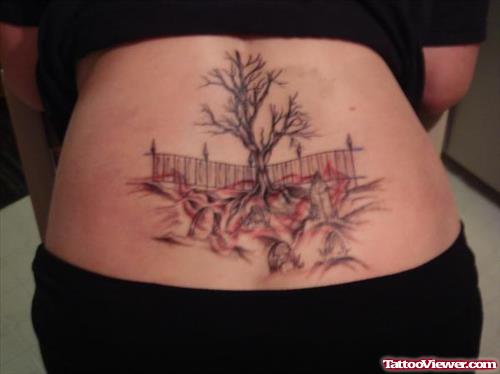 Awesome Graveyard Tattoo On Lowerback