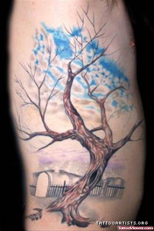 Graveyard Tree Tattoo On Sleeve