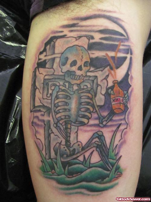 Skeleton Graveyard Tattoo On Half Sleeve