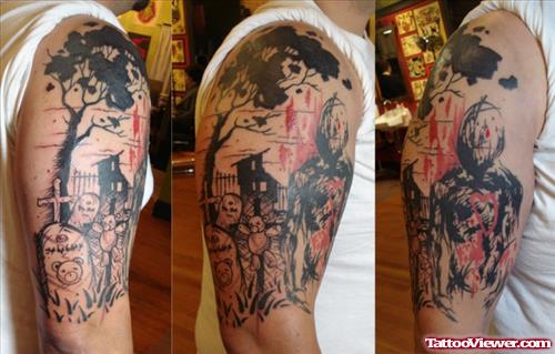 Graveyard Tree And Tombstone Tattoos
